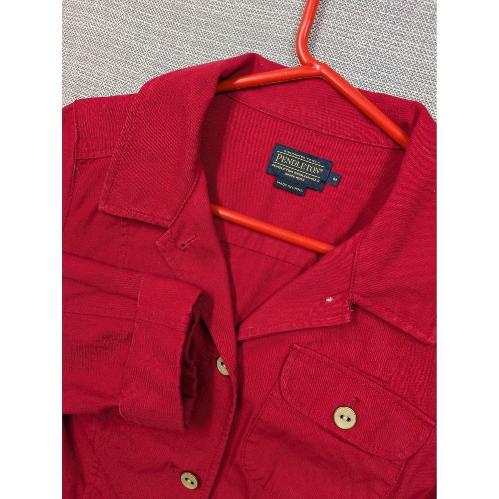 Pendleton Jacket Womens Medium Red Cotton Twill Button Front Utility Pockets